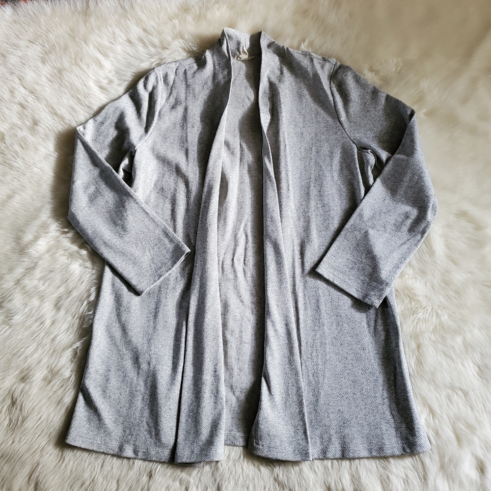 Eileen Fisher Herringbone Organic Cotton Longline Open Front Jacket Cardigan L - Picture 5 of 13